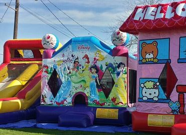 O leão-de-chácara inflável cor-de-rosa de Hello Kitty, explosão caçoa o castelo Bouncy para o divertimento do quintal