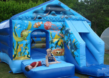 Combinado inflável da corrediça azul macia limpa comercial do leão-de-chácara de Seaworld para crianças