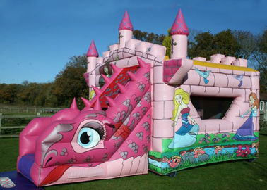 Logotipo que imprime o castelo combinado inflável cor-de-rosa do salto e da corrediça do conto de fadas para crianças