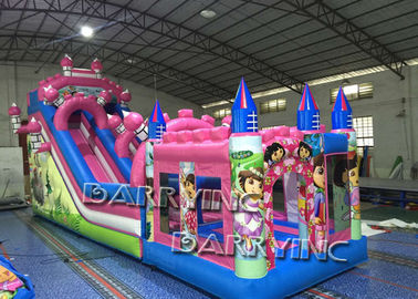 Corrediça inflável comercial dos desenhos animados cor-de-rosa de Dora com castelo Bouncy/corrediça Bouncy