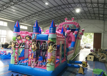 Corrediça inflável comercial dos desenhos animados cor-de-rosa de Dora com castelo Bouncy/corrediça Bouncy