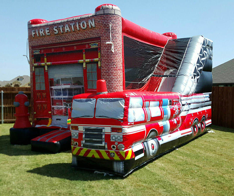 do quartel dos bombeiros inflável do leão-de-chácara do PVC de 0.55mm casa Bouncy combinado com ventilador