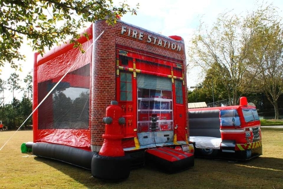 do quartel dos bombeiros inflável do leão-de-chácara do PVC de 0.55mm casa Bouncy combinado com ventilador