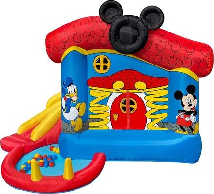 casa inflável de Disney Mickey Mouse Funhouse Outdoor Bounce do leão-de-chácara do PVC de 0.55mm com corrediça