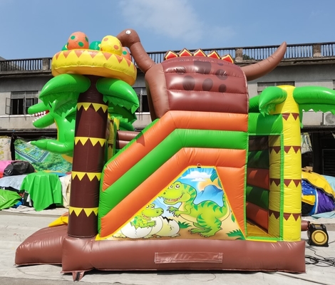 Castelo Bouncy inflável feito sob encomenda com a casa do salto do tema dos dinossauros da corrediça para crianças