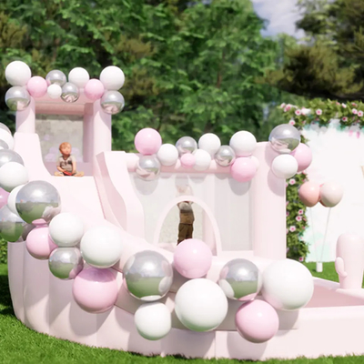 Anúncio publicitário de salto da casa do salto do castelo da criança inflável cor-de-rosa do leão-de-chácara