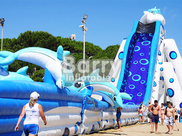 Corrediças infláveis enormes do tamanho adulto inflável gigante animal azul da corrediça de água do golfinho