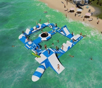 Parque aquático flutuante inflável OEM para famílias Resorts Parques aquáticos flutuantes Ilha Blow Up