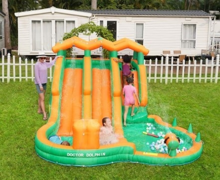 0.55mm PVC Slide de água inflável para crianças Casa de salto explodir parque aquático com 2 slides