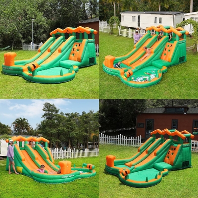 0.55mm PVC Slide de água inflável para crianças Casa de salto explodir parque aquático com 2 slides