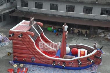Navio de pirata combinado inflável comercial atrativo, corrediça Bouncy do castelo com curso de obstáculo