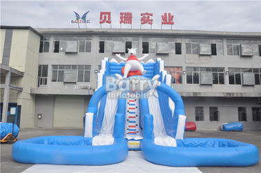 Corrediças de água infláveis grandes do urso azul 12x9x7m com piscina 2