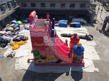 Corrediça de encerado cor-de-rosa do PVC dos doces 0.55mm/parque de diversões infláveis gigantes exteriores da explosão