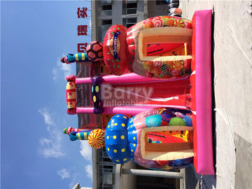 Corrediça de encerado cor-de-rosa do PVC dos doces 0.55mm/parque de diversões infláveis gigantes exteriores da explosão