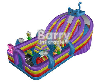 Gato azul feito-à-medida campo de jogos/crianças infláveis da criança equipamento do campo de jogos com a casa de salto colorida do salto
