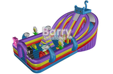 Gato azul feito-à-medida campo de jogos/crianças infláveis da criança equipamento do campo de jogos com a casa de salto colorida do salto