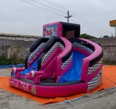 arrendamento comercial inflável do PVC LOL Bounce House Slide Pink de 0.55mm