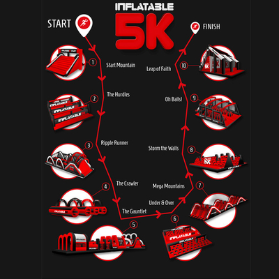 Campo de Jogos ao Ar Livre Jogo Competitivo Red Insane Inflatable 5k Giant 5km Inflatable Obstáculo Course For Events