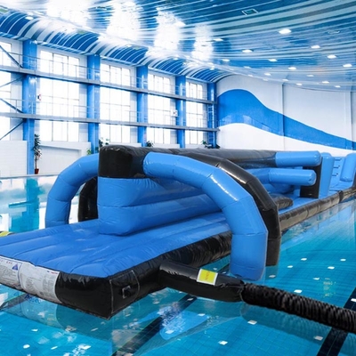Percurso de obstáculos inflável de brinquedos aquáticos para piscina 13M Preto e azul Twin Track Pool Inflatable Aqua Run