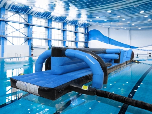 Percurso de obstáculos inflável de brinquedos aquáticos para piscina 13M Preto e azul Twin Track Pool Inflatable Aqua Run