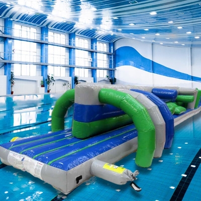 Fantástico brinquedos infláveis de água 15M Twin Track Pool Inflável de água curso de obstáculos flutuantes
