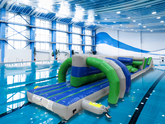 Fantástico brinquedos infláveis de água 15M Twin Track Pool Inflável de água curso de obstáculos flutuantes