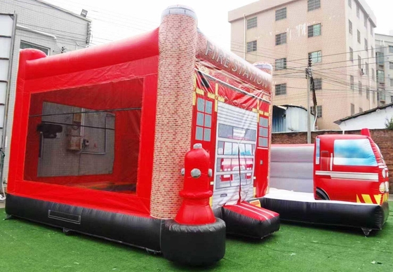 OEM ODM 3 em 1 estação de bombeiros casa de salto com piscina salto salto castelo deslizamento de água obstáculo para crianças