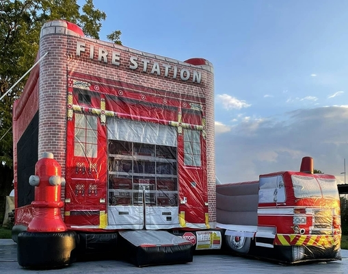 OEM ODM 3 em 1 estação de bombeiros casa de salto com piscina salto salto castelo deslizamento de água obstáculo para crianças