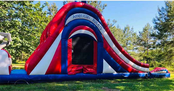 Fun Indoor / Outdoor And Play America 3 Lane Water Slide Casa de salto com escada atrás