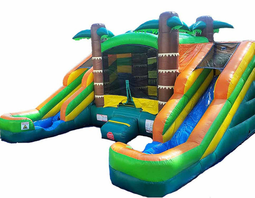 Mágico ou Seco Double Slide Tropical Bounce House Combo Jumping Castle Para Crianças