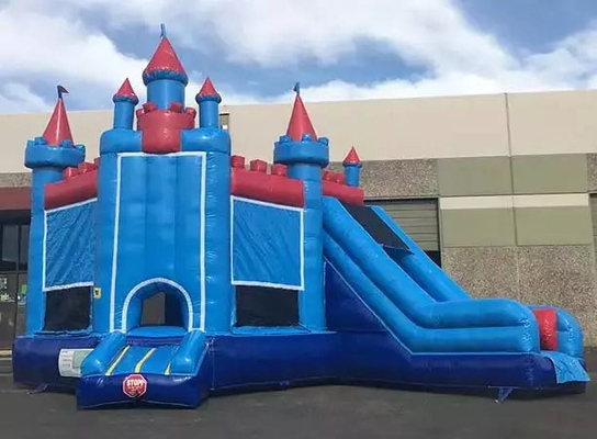 Castelo da Princesa Indoor/Outdoor Castelo Bouncy Azul e Vermelho com Slider para o seu evento