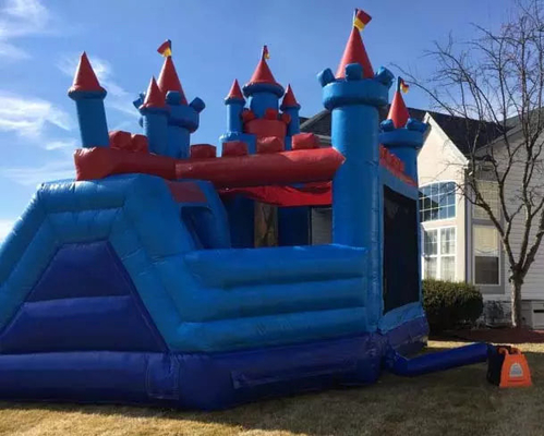Castelo da Princesa Indoor/Outdoor Castelo Bouncy Azul e Vermelho com Slider para o seu evento