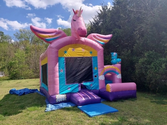OEM/ODM Unicorn Bounce House com pequeno slide e piscina PVC e personalizável