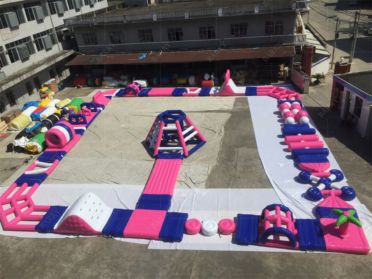 Diversão aquática com o nosso parque aquático flutuante e soprador de ar personalizado.