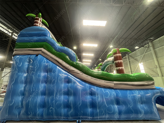 Escorregador inflável para piscina com tema de palmeira comercial, grande ou pequeno, escorregador inflável gigante com tema de selva para quintal