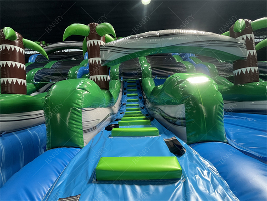 Escorregador inflável para piscina com tema de palmeira comercial, grande ou pequeno, escorregador inflável gigante com tema de selva para quintal