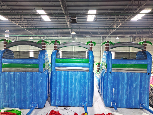 Escorregador inflável para piscina com tema de palmeira comercial, grande ou pequeno, escorregador inflável gigante com tema de selva para quintal