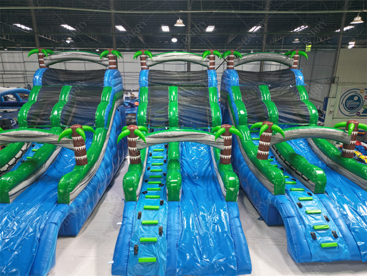 Escorregador inflável para piscina com tema de palmeira comercial, grande ou pequeno, escorregador inflável gigante com tema de selva para quintal