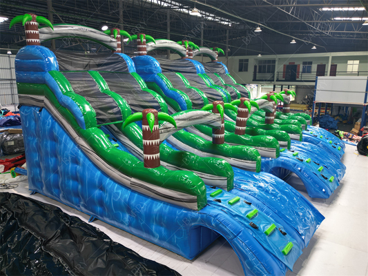 Escorregador inflável para piscina com tema de palmeira comercial, grande ou pequeno, escorregador inflável gigante com tema de selva para quintal