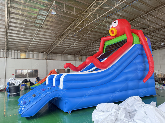 Escorregador inflável para piscina com tema de polvo do Sea World, escorregador inflável para parque aquático no quintal