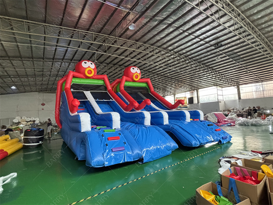 Escorregador inflável para piscina com tema de polvo do Sea World, escorregador inflável para parque aquático no quintal