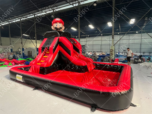 Escorregador de água inflável com tema comercial Super Mario Bros com piscina para venda ou aluguel para festas em promoção