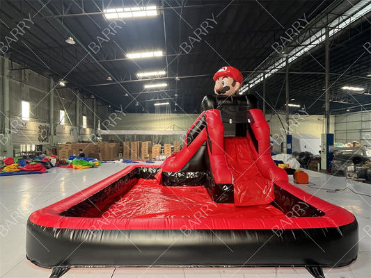 Escorregador de água inflável com tema comercial Super Mario Bros com piscina para venda ou aluguel para festas em promoção
