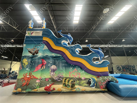 Uso Interno e Externo Escorregador de Água Inflável Tubarão Azul com Duas Pistas para Crianças em Shopping