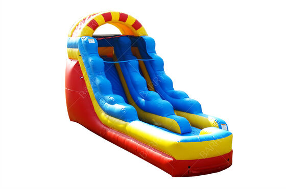 Escorregador aquático comercial de 15 pés com duas pistas e piscina grande, escorregador inflável para crianças