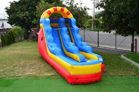 Escorregador aquático comercial de 15 pés com duas pistas e piscina grande, escorregador inflável para crianças