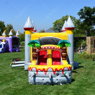 Castelo insuflável Dino Bouncer para festas, Castillos Hinchables, Castelo insuflável do Mundo Jurássico com escorrega e piscina, Casa de saltos de dinossauro