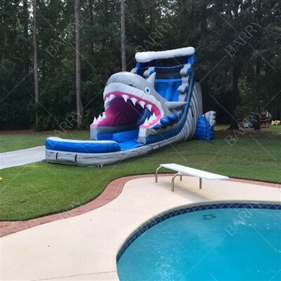 Indoor Outdoor Castillo Inflable Bouncer Shark Theme Slide com piscina Inflable Water Double Slides For Kids