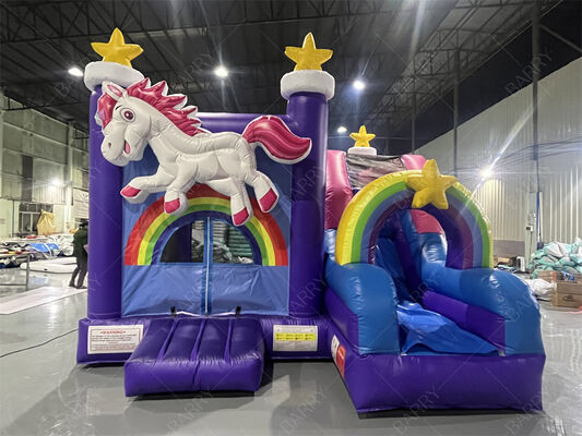 Casa de salto de unicórnio de qualidade comercial com slide com estrela do arco-íris com combo inflável para crianças festas e eventos