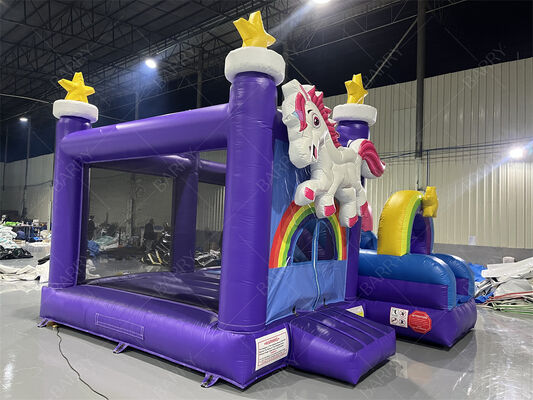 Casa de salto de unicórnio de qualidade comercial com slide com estrela do arco-íris com combo inflável para crianças festas e eventos